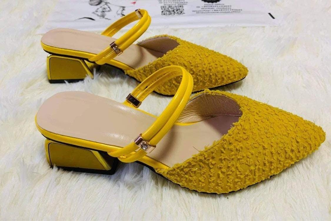 Women Half Slippers Thick Heel Pointed Tip Casual Shoes
