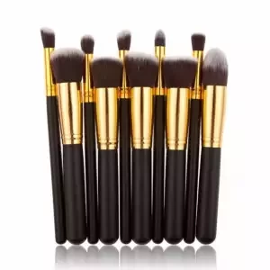 MAKEUP BRUSH SET- 10 PIECES (BLACK AND GOLDEN)