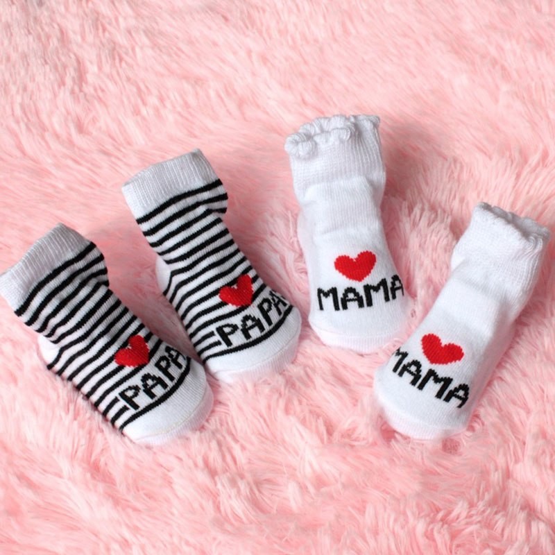 0-6 Months Newborn Baby Socks Cotton Stripe Socks Lovely Love MAMA PAPA Baby Socks Infant Boy Girl Anti-slip Floor Socks