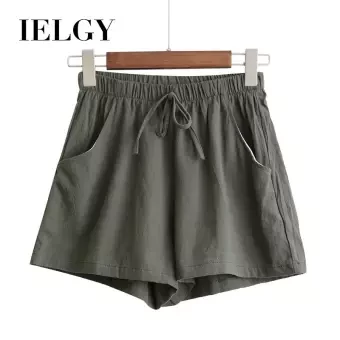 IELGY ladies high waist cotton and linen shorts loose and thin Korean version of large size thin section wide leg pants casual