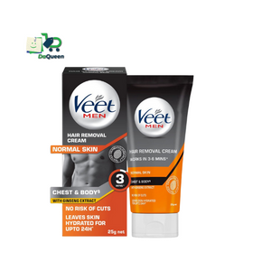 Veet Men Quad Pack Hair Removal Cream Normal Skin (25gm X 4)- for Chest, Arm, Leg & Armpit with Ginseng Extract, No Risk of Cuts