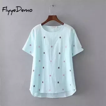 Sky Blue Fashion Tops Ladies Short Sleeve Casual Girl's Print Cotton new T-Shirt For women