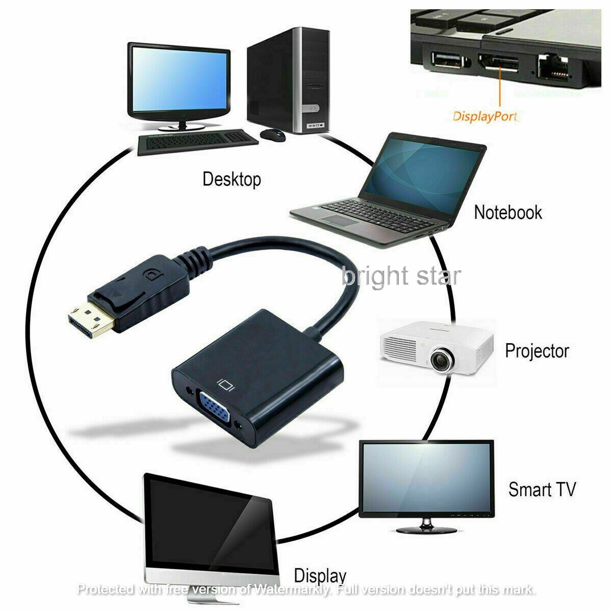Display Port / Dp To Vga Port Converter / Adapter - Black