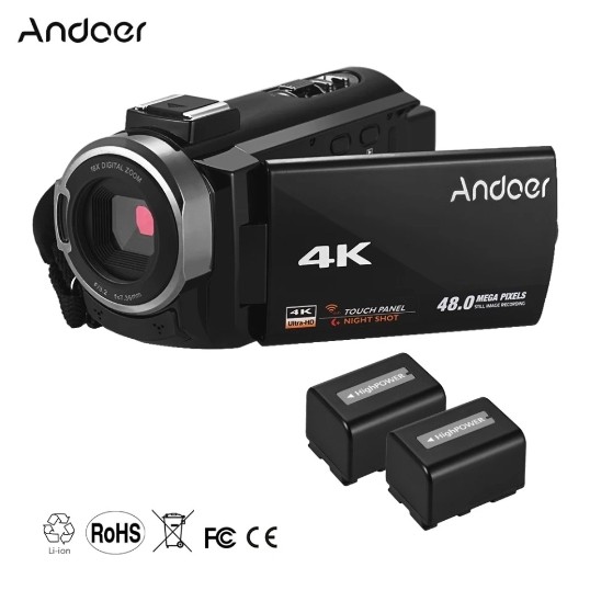 Andoer 4k 1080p 48mp wifi ডিজিটাল ভিডিও ক্যামেরা ক্যামকর্ডার রেকর্ডার সাথে 0.39x ওয়াইড অ্যাঙ্গেল ম্যাক্রো লেন্স এক্সটার্নাল মাইক্রোফোন নোভেটেক 96660 চিপ 3 ইঞ্চি ক্যাপাসিটিভ টাচস্ক্রিন ir ইনফ্রারেড না
