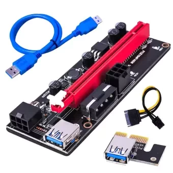 PCI-E Riser 009S 1X 16x Extender PCI E USB Riser 009S Dual 6Pin Adapter Card SATA 15pin for BTC Miner r USB 3.0 Graphics Card