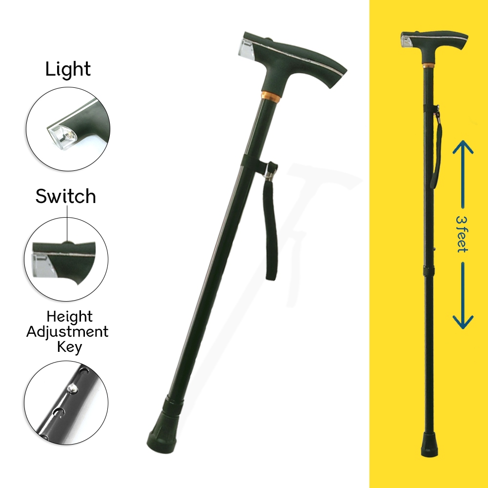 Walking Stick with Light and Height Adjustment For old People-Made with High Quality Stainless metal