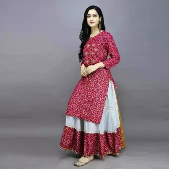 Latest & Glamour Design High Quality Printed With Dollar Work Readymade Skirt & Unstitched Kameez for Woman-7