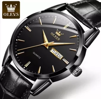 OLEVS 6898 Watch Men Quartz Waterproof Leather Watch for Men Day and Date