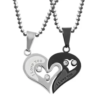 Valentine Gift Couple Stainless Steel Necklace Sets I Love You Heart Shape Locket Stainless Steel Pendant Set