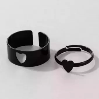 Love King and Queen Couple Ring Set In Titanium hart black