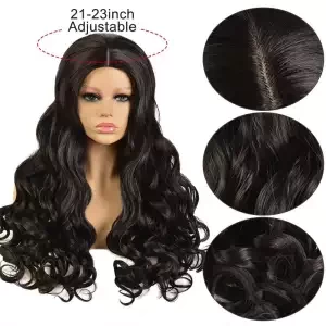 Black Natural looking wig Real hair type Heat Resistant Hairpiece for Womens & Girls, Semi Curly with Middle part