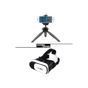 Combo of Mini Tripod with Phone Holder Clip and VR Box