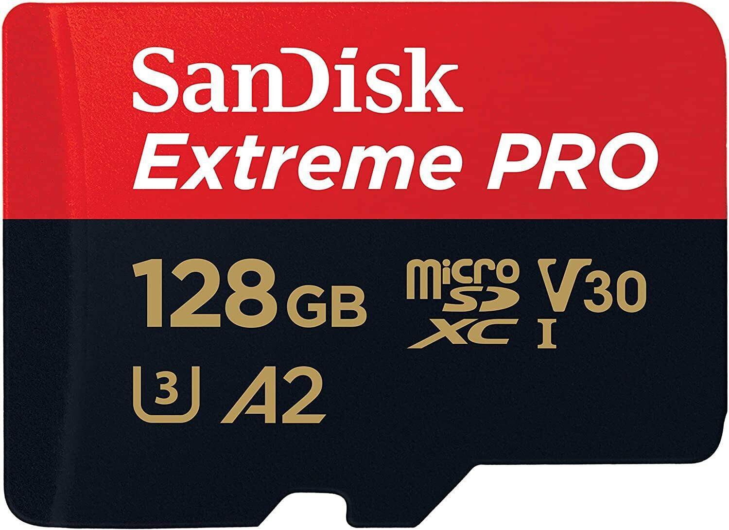 SanDisk Extreme Pro 128GB A2 170MB/s MicroSDXC UHS-I U3 Class 10 V30 Memory Card With Adapter